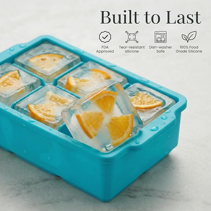 KitchFort® Large Silicone Ice Cube Tray (3-Pack) - 2" Big Ice Mold with Lid | Easy Release, Cocktail, Whiskey Ice Cubes Mold - Food Grade - Ice Cube Trays for Freezer - Stackable Silicone Ice Tray
