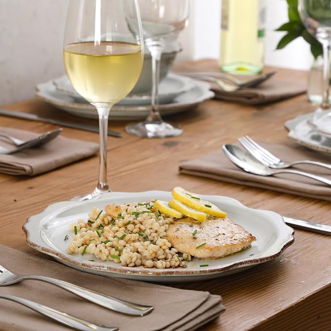 Gibson Elite Kennon Road Plates and Bowls Set, 12-Piece Dinnerware Set, White Scalloped Stoneware Dishes, Dinner Plates, Salad Plates & Cereal Bowls, Reactive Glaze