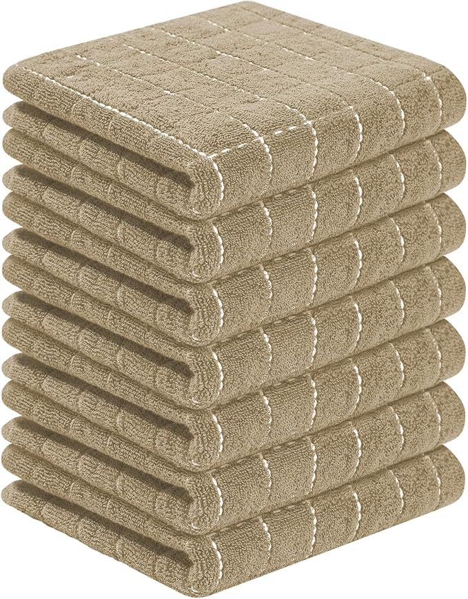 Homaxy 100% Cotton Terry Kitchen Towels, 7 Pack, Tan | Ultra Soft and Absorbent Dish Towels for Kitchen, Suitable for Drying and Washing Dishes