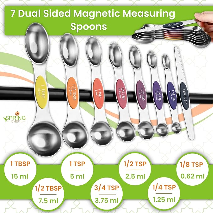 Spring Chef Magnetic Measuring Cups & Spoons Set of 15, Mountain Sunrise | Patented Nesting Stainless Steel Measuring Cups & Heavy Duty Metal Measuring Spoons w/ Levelers for Dry & Liquid Ingredients