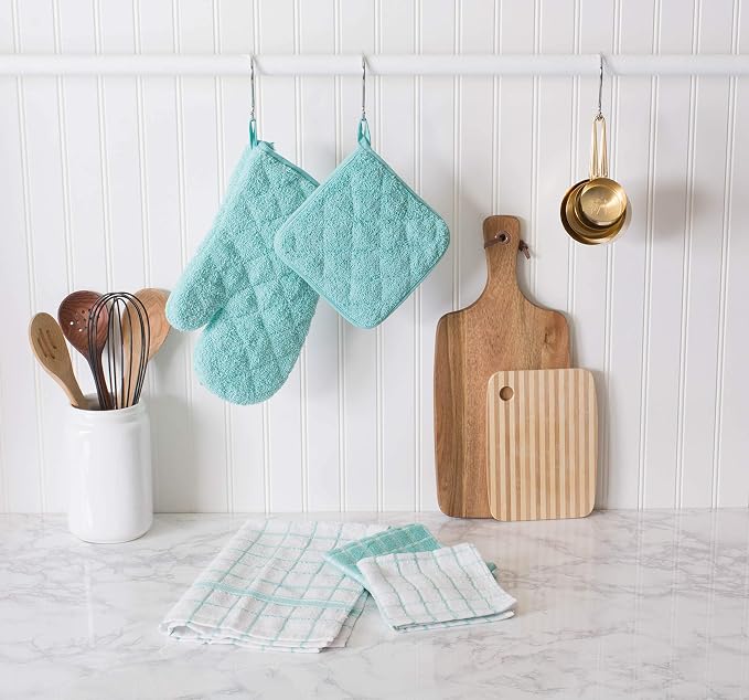 DII Basic Terry Collection Quilted 100% Cotton, Potholder, Aqua, 3 Piece