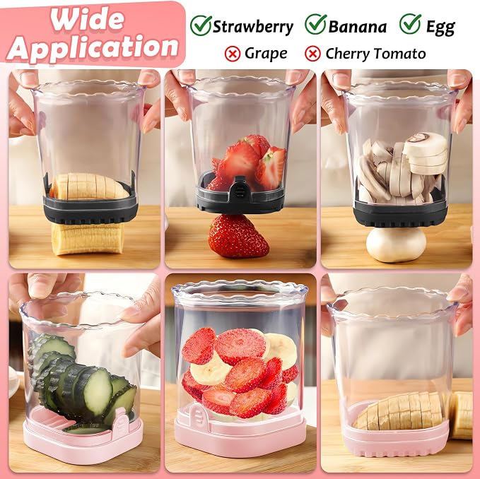 Creative Strawberry Slicer, Detachable Cutter with Push Plate (Black+Pink)