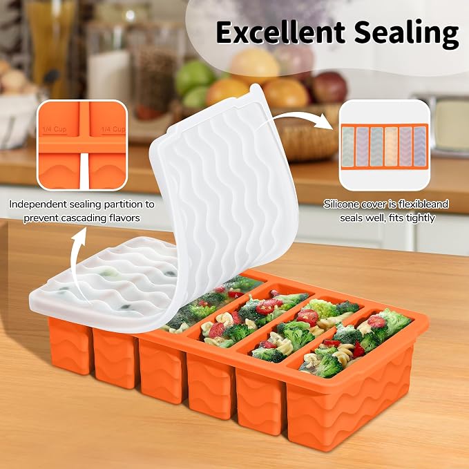 3-Pack Silicone Freezer Trays with Lid, Soup Freezer Container Molds | 2 Large 2-Cup, 4 Medium 1-Cup, 6 Small 1/2-Cup, BPA Free, Ice Cube Tray for Soup, Stews, Sauces, Meal Prep, Broth, Leftovers