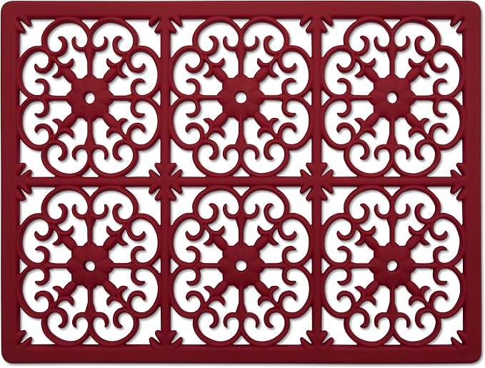 GASARÉ, Extra Large, Thick, Silicone Trivet for Hot Dishes, Pots, and Pans, Heat Resistant Mat for Countertop, Hot Pad for Kitchen, Easy to Clean, 16 x 12 x 3/8 Inches, Red