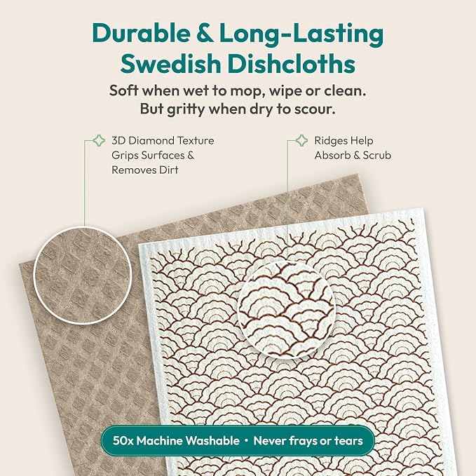 Swedish Dishcloths for Kitchen, 5 Pack, Watercolor Floral | Reusable Paper Towels Washable, Non-Scratch Cellulose Sponge Cloths, No Odor, Biodegradable