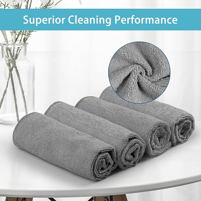HOMEXCEL Grey Microfiber Cleaning Cloth 400 Pack, Microfiber Towel for Cars, Lint Free, Scratch-Free, Highly Absorbent, and Cleaning Rags for House, Window and Glass, Cars, TV Screen 11.5 X11.5 inch