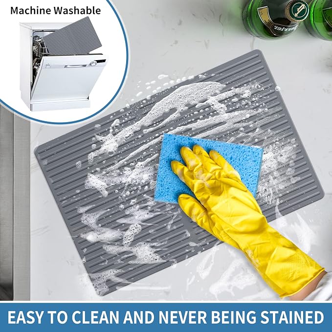 Bligli Silicone Sink Saddle, Large and Durable Sink Divider Mat with No Suction Cups, Kitchen Divided Sink Protector Mat for Glassware Dishes, Easy to Clean and No Smell, 11.8" x 18" (Grey)