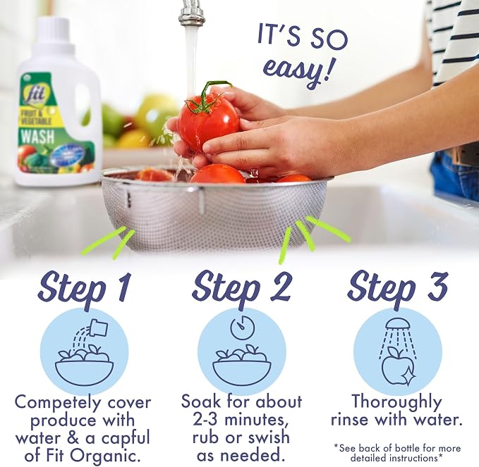 Fit Organic Soaker Produce Wash – USDA Certified Organic & Kosher Fruit and Vegetable Cleaner – Removes Surface Contaminants – Family & Pet Safe, Chemical-Free, 32 Oz