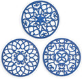 SMARTAKE 3 Set Silicone Trivet Mats for Hot Dishes Pots Pans (Navy Blue) | Heat Resistant Pots and Pans Holders, Non-Slip Flexible Pads Coasters for Countertops Table, Modern Kitchen Decor Accessories