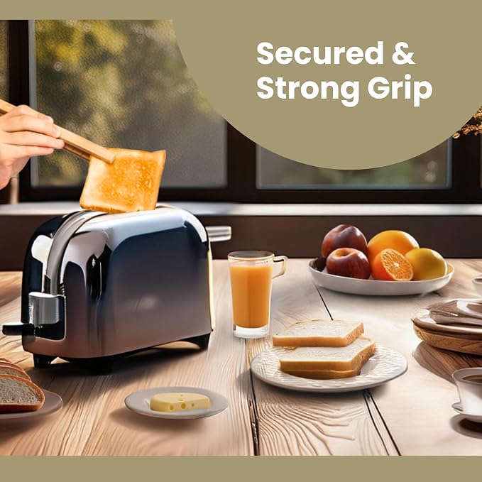 Toaster Tongs With Magnet | Bamboo Kitchen Utensils For Cooking & Holding Toast Bacon Muffin Bagel Bread | 8" Long Natural Toxic Free Magnetic | 2pcs Set
