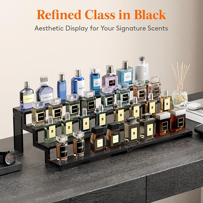 Lifewit 12″ Spice Rack, Perfume Cologne Stand,Tool-Free Assembly, 1 Pcs | 4-Tier Black Display Riser Shelf, Cupcake Stand, Seasoning Figurine Makeup Holder, Room Decor, Kitchen Cabinet Storage