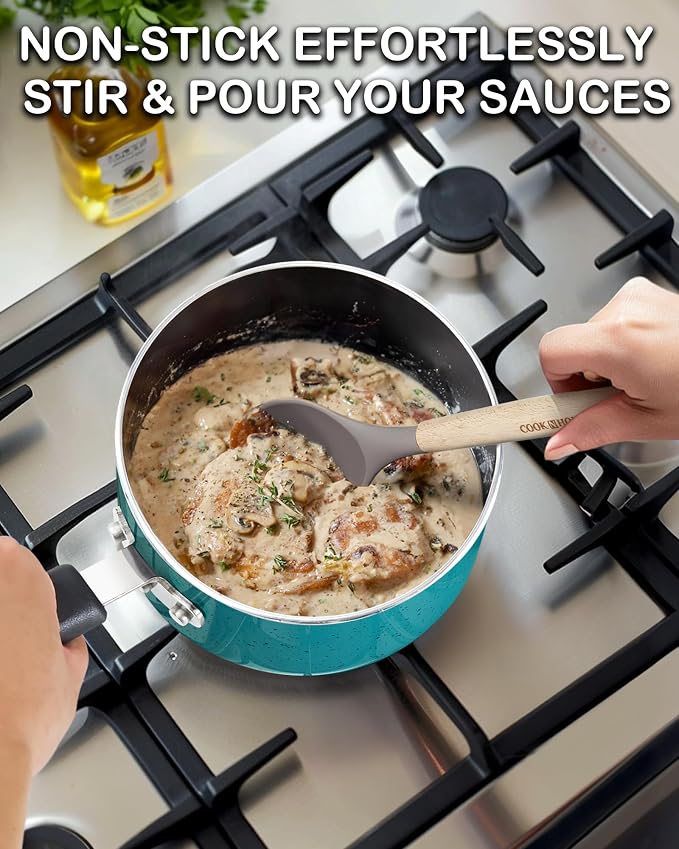 Cook N Home Basic 2 Quart Nonstick Saucepan with Glass Lid, Small Non Stick Aluminum Sauce Pan, Multi-Purpose Milk Chocolate Cooking Pot with Stay-Cool Handle, Turquoise | Nonstick Aluminum Sauce Pan, Multi-Purpose Milk Chocolate Cooking Pot with Stay-...