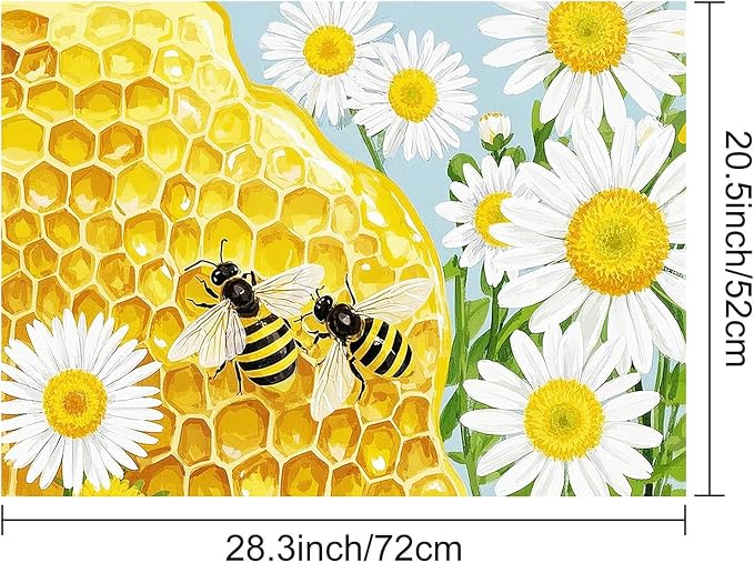 HOMETITUTE Honey Bee Stove Top Cover 28x20 Daisy Honeycomb Mat