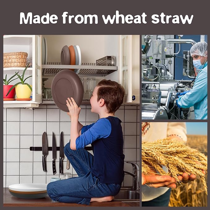 Teivio 32-Piece Plates and Bowls Sets for 8, Farmhouse Dinnerware Sets | 13.5oz Cups, Plastic Wheat Straw Unbreakable Dish Set, Dishwasher, for Outdoor Camping RV Kitchen Essentials Dinner Plate set