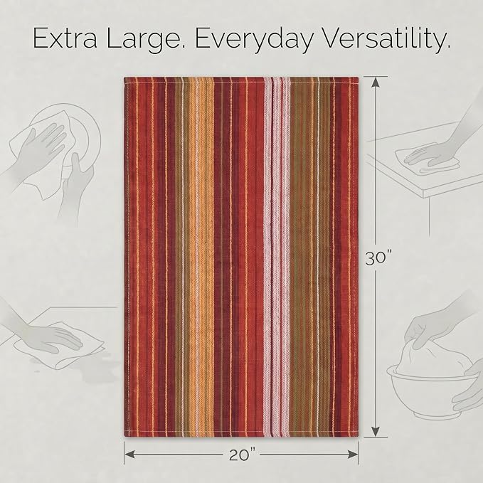 Urban Villa Kitchen Towel Cotton Dish Towel 20”x30” (Set of 6) Harvest Stripe