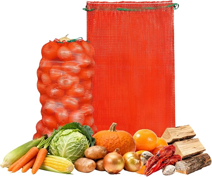 50 Pack Extra Large Drawstring Mesh Produce Bags 31" x 19" Reusable Breathable Vegetable Storage Bags for Onions Potatoes Firewood Crawfish Citrus, 60 lb Capacity