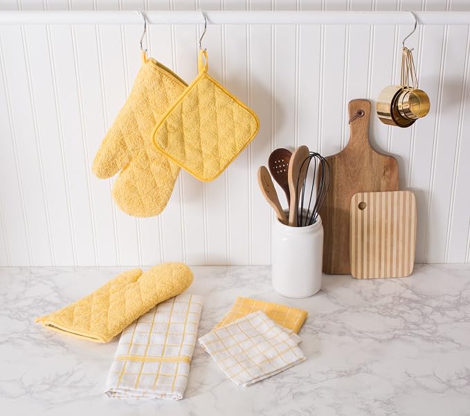 DII Basic Terry Collection Quilted 100% Cotton, Potholder, Yellow, 3 Piece
