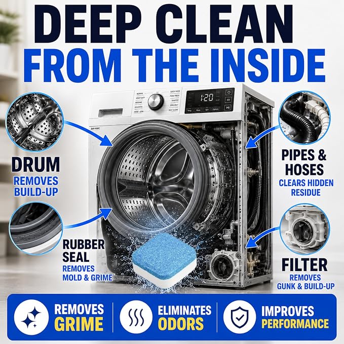 Washing Machine Cleaner Tablets - Penetrating Deep Clean Washer Cleaner Tablets For Front Loader And Top Load HE - Active Formula Tub Descaler Deodorizer