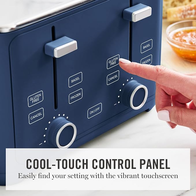 Martha Stewart 4-Slice Toaster, 3 Presets & 10 Shade Settings, Indigo Blue | Gluten-Free, Bagels, Extra-Wide Self Centering Slots, Waffles & Artisan Bread, Shade Memory, Cord Wrap & Removable Crumb Tray