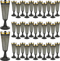 100 Pack Plastic Champagne Flutes Black, Disposable Plastic Champagne Glasses with Gold Rim, Wine Glasses Cups for Wedding Celebration Birthday Party Wine Tasting New Years Eve Party Supplies
