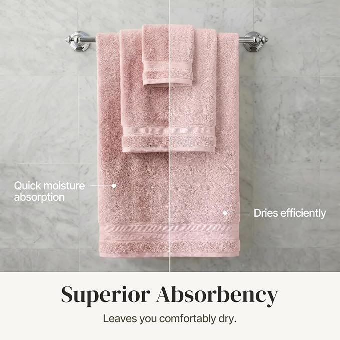 Modern Threads - Spun Loft 6-Piece 100% Combed Cotton Towel Set - Bath Towels, Hand Towels, & Washcloths - Super Absorbent & Quick Dry - 600 GSM - Soft & Plush, Blush