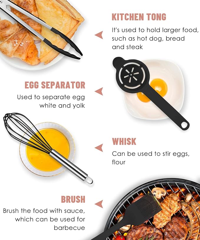Black Kitchen Utensils Set-12 Pieces Silicone Cooking Utensils Set | Dishwasher Safe 392°F Heat Resistant Spatula Set Kitchen Utensil Set for Nonstick Cookware,Best Kitchen Tools with Holder