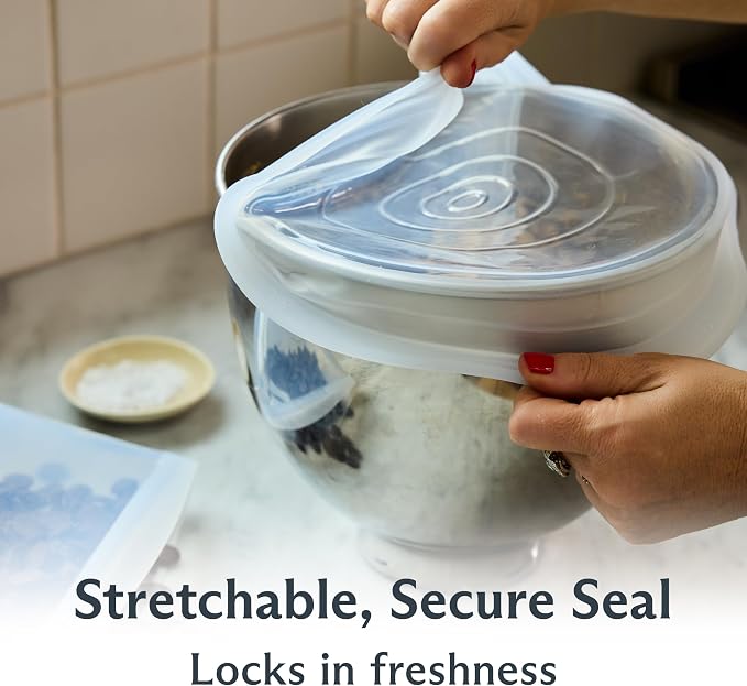 Stasher Premium Reusable Silicone Stretch Lids, Clear, 3-Pack, Large | Food-Safe Silicone, Airtight Seal, Leak-Free, BPA-Free, Eco-Friendly, Food Container Covers, Microwave, Dishwasher, Meal Prep