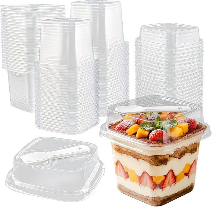 50 Pack 12 oz Plastic Dessert Cups with Lids and Spoons | Banana Pudding Cups with Lids Mini Dessert Shooters for Party Individual Yogurt Parfait Jello Fruit Trifle