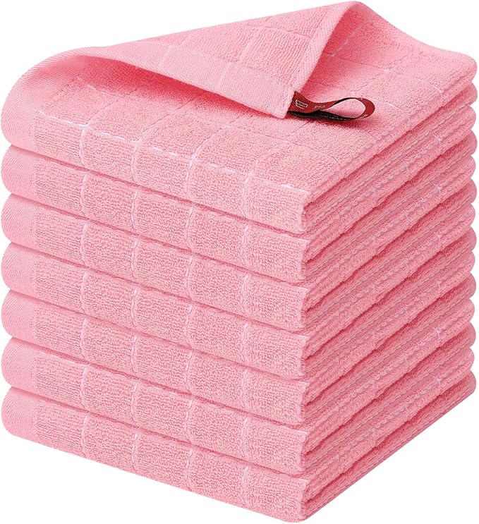 Homaxy 100% Cotton Terry Kitchen Dish Cloths, 7 Pack, Pink | Ultra Soft and Absorbent Dish Towels for Kitchen, Suitable for Drying and Washing Dishes