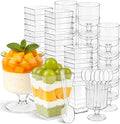 Ginkgo 100 Pack (200 Pieces) 5 oz Plastic Dessert Cups with Spoons | Dual-Shape Disposable Clear Square & Stemmed Cups, Mini Parfait Cups for Appetizer, Pudding, Yogurt, Fruit & Jello Shots