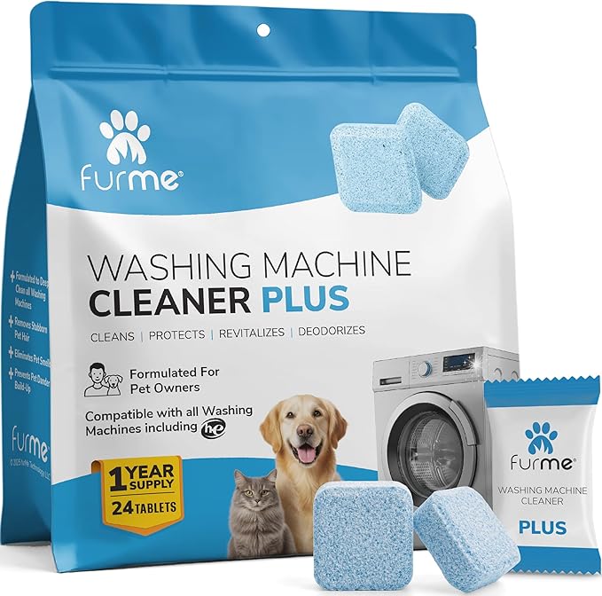 FURME Washing Machine Cleaner Tablets for Pet Owners – 24 Pack Deep Cleaning Descaler for HE Front & Top Load Washers – Removes Pet Hair Odor, Residue & Grime – Septic Safe – 12 Month Supply