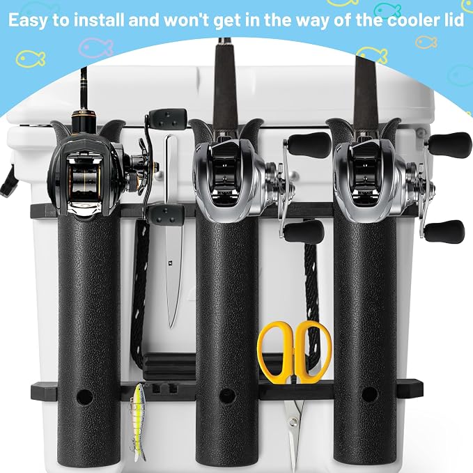 Cooler Fishing Rod Holder, Wall Mounted Fishing Pole Holder, 3 Link Fishing Rod Rack Compatible with YETI Coolers and for RTIC Coolers, Cooler Accessory, Medium, Black