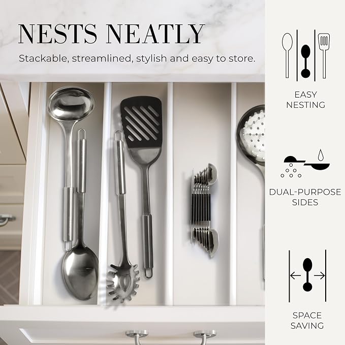 Styled Settings Stainless Steel Magnetic Measuring Spoons Set, 8-Piece | BPA-free, Stackable, Double Sided Measuring Spoons with Leveler for Dry and Liquid Ingredient - Fits in Spice Jars