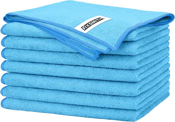 Blue Microfiber Cleaning Cloth -Pack of 8, Highly Absorbent Cleaning Rags, 16"X12" All Purpose Cleaning Towels for Housekeeping, Kitchen, Car, Lint Free and Reusable Microfiber Towels
