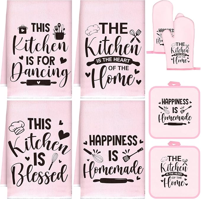 Leinuosen 8 Pcs Kitchen Towels and Oven Mitts Sets Pot Holders Dishcloths Set Kitchen Decorative Accessories Absorbent Potholders Heat Resistant for Chef Baking Cooking