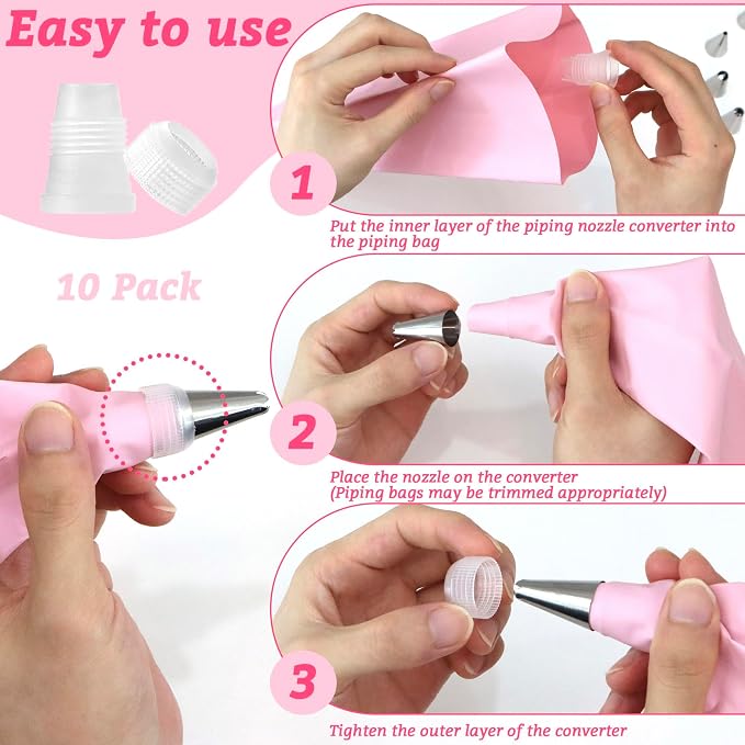 10 Pack Piping Bag Couplers for Icing Nozzles, Small Couplers for Piping Bags, Transparent