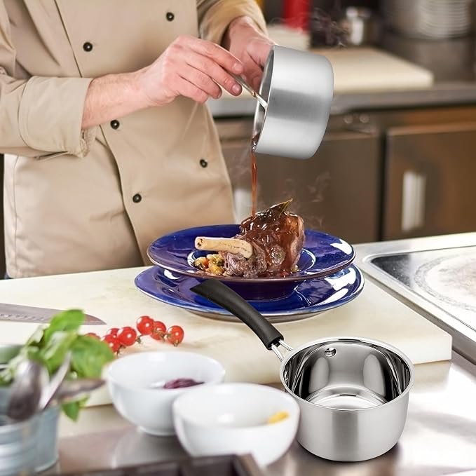 TeamFar 1qt & 2qt Saucepan with Lid, Stainless Steel Small Cooking Pot | Milk Sauce Pan with Long Handle for Home Kitchen, Non-Toxic & Heavy-Duty, Multi-use & Dishwasher Safe