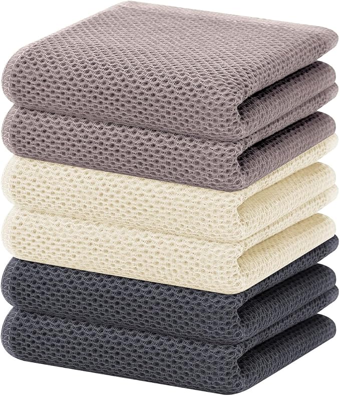 Homaxy 100% Cotton Waffle Weave Kitchen Dish Towels 6-Pack, Mixed Color | 13 x 28 Inches, Ultra Soft Absorbent Dish Towels, Quick Drying Cleaning Towels