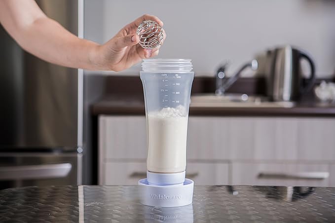 Whiskware Pancake Batter Mixer with BlenderBall Wire Whisk | No Mess | Dishwasher Safe | Blenderball Mixes Ingredients As You Shake | Kitchen | Camping | Waffle Batter Mixer