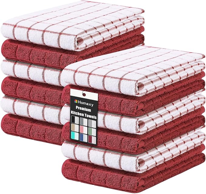 Homaxy Large Premium Cotton Kitchen Towels 16"x 28", 12 Pack, Rust | Natural Ring Spun 390 GSM Dish Towels, Super Absorbent Terry Kitchen Hand Towels, Soft Tea Towels with Hanging Loop