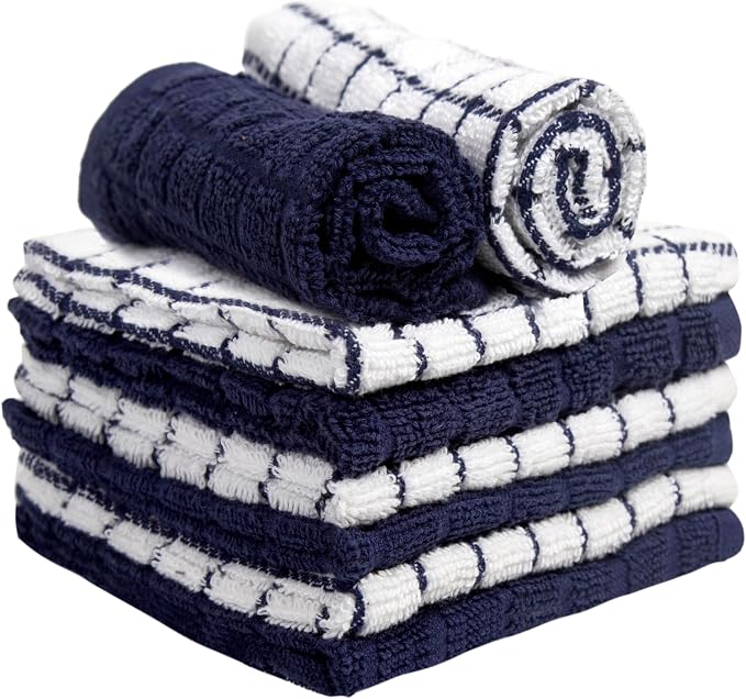 Bumble Dish Cloths (6-Pack), 100% Cotton Kitchen Towels, 12"x12" - Navy | 405 GSM | Soft, Highly Absorbent & Durable Dish Towels for Kitchen