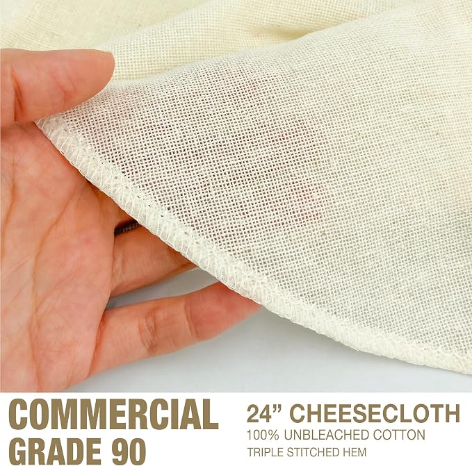 Traditional THAI Sticky Rice 24 Inch Round 6 Pack Reusable Cheesecloth, Grade 90 Triple Stitched Hem, Chef Quality, 100% Unbleached Cotton Fabric for Straining and Cooking