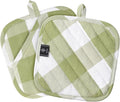 Cotton Pot Holders for Kitchen Heat Resistant Potholder Hot Pads Trivet Coaster Non-Slip Potholders Set for Cooking and Baking (2, Green Plaid, Square，8.27 in²)
