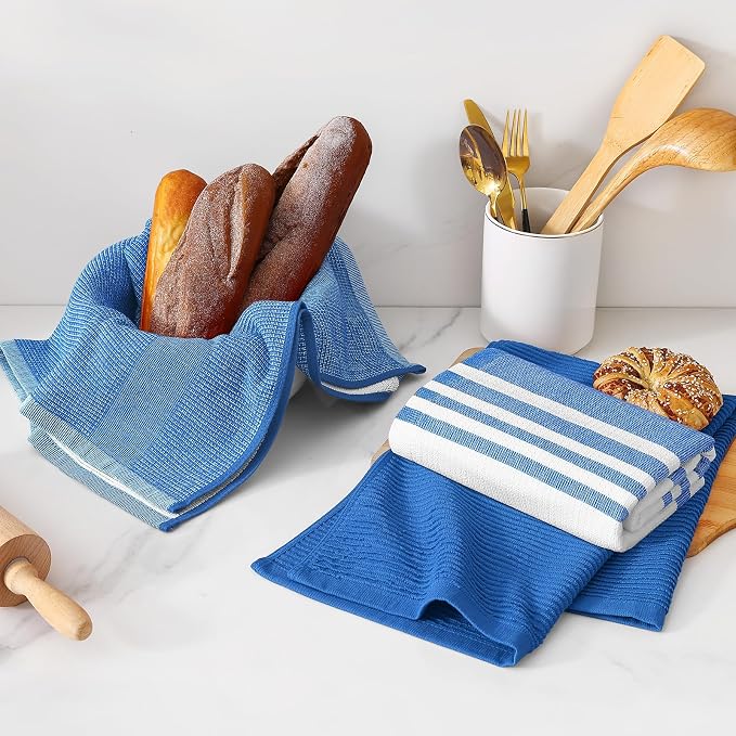 Homaxy Cotton 380 GSM Premium Kitchen Towels, 18"x 28", 6 Pack, Blueberry | Soft and Absorbent Terry Dish Towels, Multipurpose Tea Towel Set with Hanging Loop, 3 Styles Kitchen Hand Towels