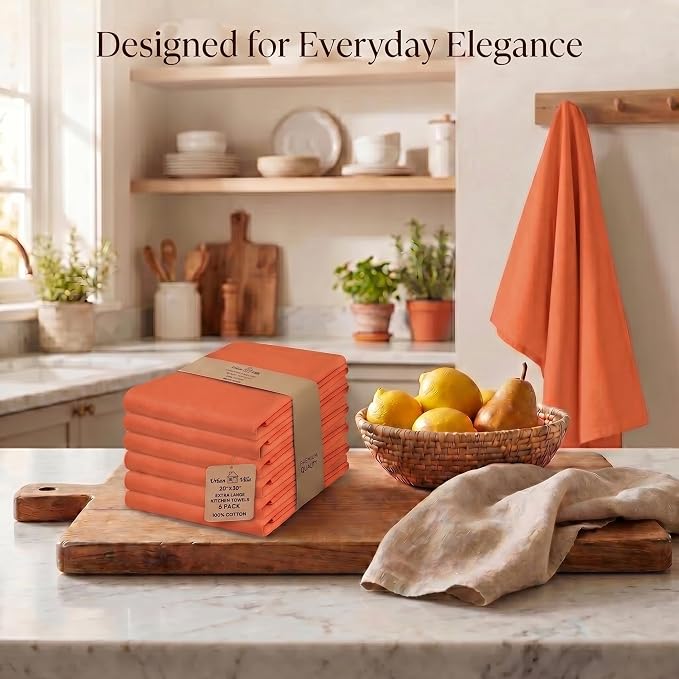 Urban Villa Kitchen Towels Cotton Dish Towels 20”x30” (Set of 6) Orange