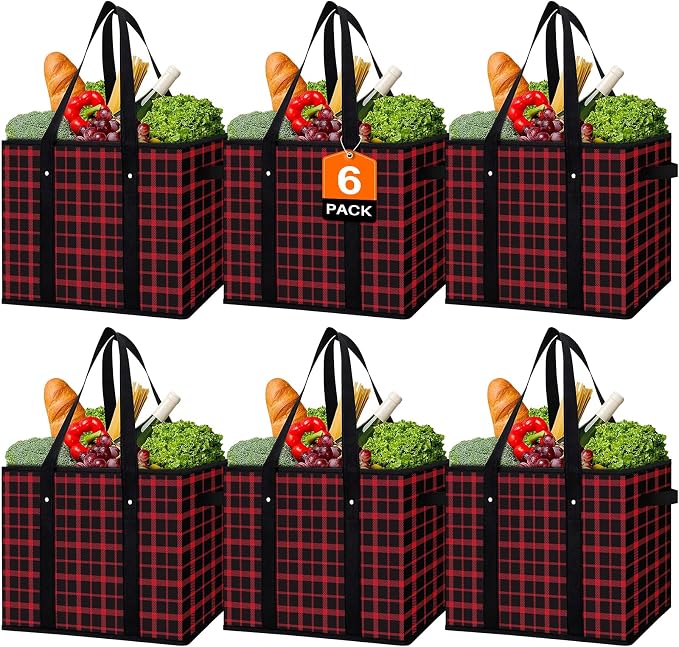 Reusable Grocery Bags 6 Pack, Foldable & Water Resistant Shopping Bags | Large Grocery Tote Bag Water Resistant Shopping Bags Foldable Grocery Bag for Clothes,Shoes and Picnic