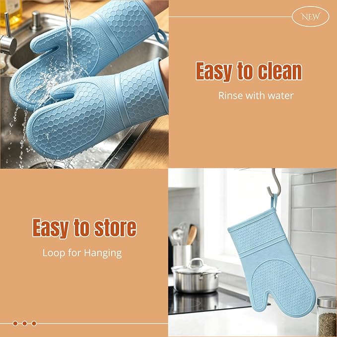 Silicone Oven Mitts 2-Pack, Heat Resistant Non-Slip Grip Gloves, Green