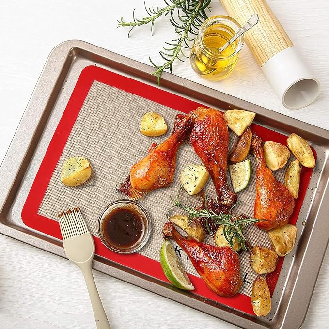 Silicone Baking Mats Set of 3, Non-Stick Reusable BPA-Free Oven Liners | Non Slip Silicone Baking Sheet for Cookies, Macarons, Bread and Pastry, Dishwasher Safe, 11.6'' x 8.5''(Quarter)