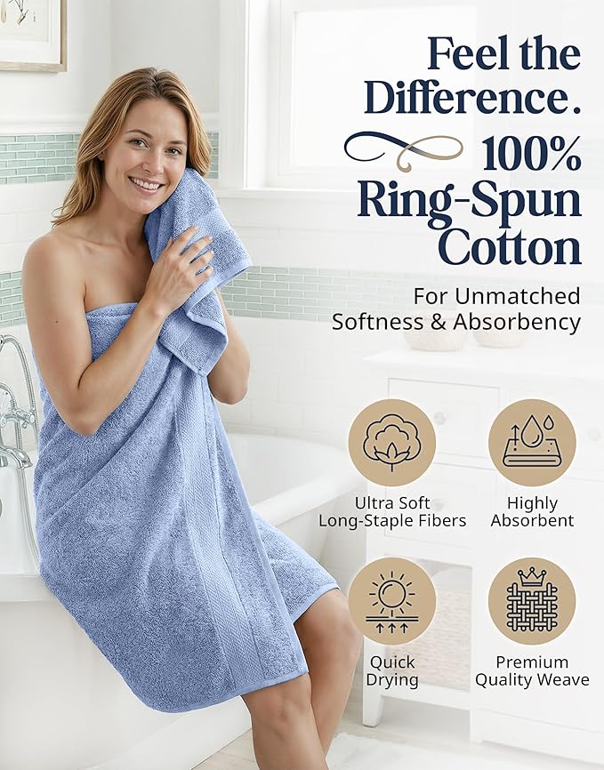 LANE LINEN Towel Set for Bathroom Soft Absorbent Quick Dry - Allure | Cotton Towels For Bathroom - Coordinated Colors, OEKO-TEX Certified, Ring-Spun Durability
