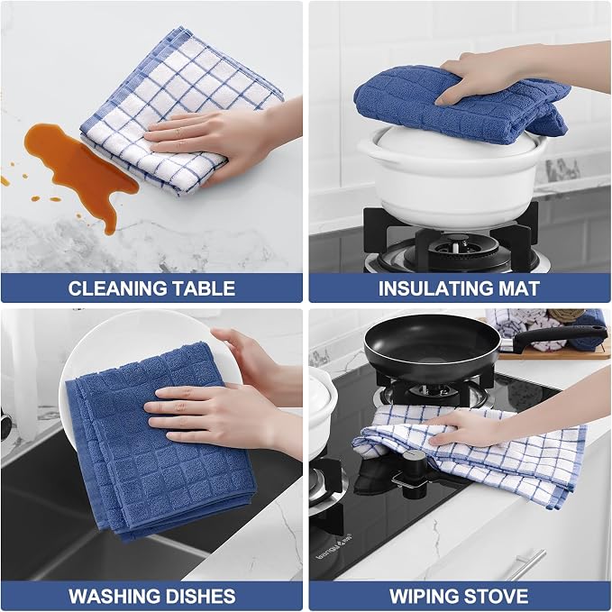 Homaxy Large Premium Cotton Kitchen Towels 16"x 28", 6 Pack, Navy Blue | Natural Ring Spun 390 GSM Dish Towels, Super Absorbent Terry Kitchen Hand Towels, Soft Tea Towels with Hanging Loop